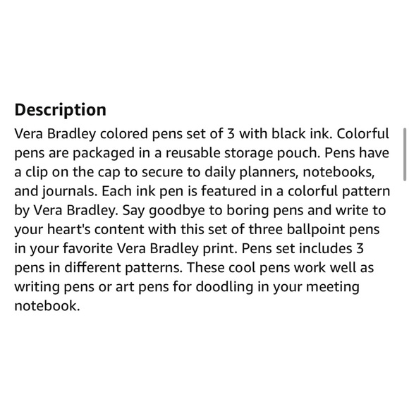 NWT Vera Bradley Ink Pen Set Falling Flowers print - Picture 6 of 7